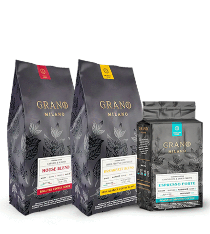 Zestaw Kaw: Grano Milano House 1kg + Breakfast Blend 1kg + Macinato Espresso Forte 250g