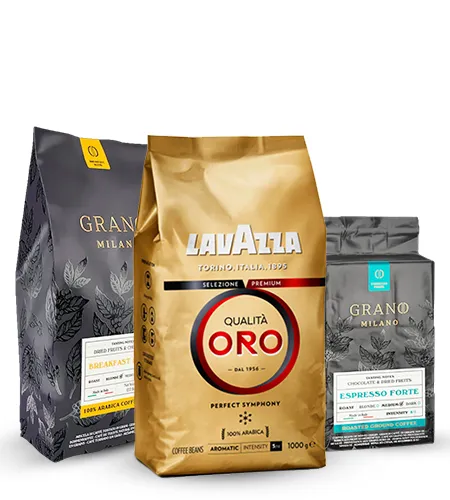 Zestaw Kaw Grano Milano Breakfast Blend 1kg + Lavazza Qualita Oro 1kg + Macinato Espresso Forte 250g